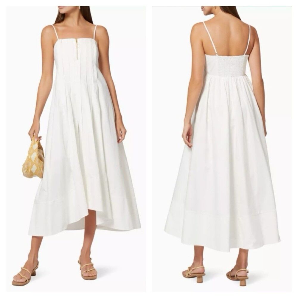 Alemais Selene White Organic Cotton Midi Dress Size 2-AU size 6